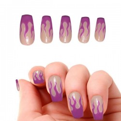 Long pink blue ombre coffin French shiny fake nails