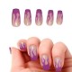 Long pink blue ombre coffin French shiny fake nails