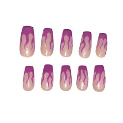 Long pink blue ombre coffin French shiny fake nails