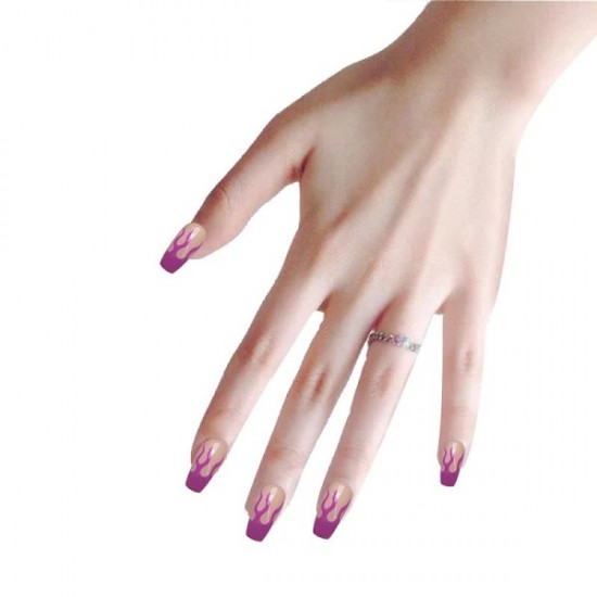 Long pink blue ombre coffin French shiny fake nails