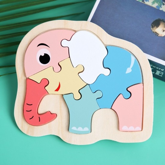 Children Puzzles Wooden Macaron Colorful Animal Jigsaw Puzzle Toys 