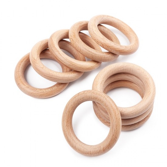 New 5Pcs  Beech Wooden Baby Teething Rings Wooden Baby Teethers