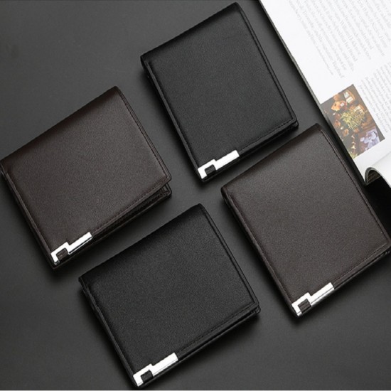 Mens Cute Short Leather Wallet Credit Card Holder Wallet Zipper Coin Purse with ID Window