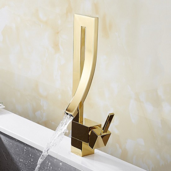 Basin Faucets Gold Brass Faucet Square Bathroom Sink Faucet  