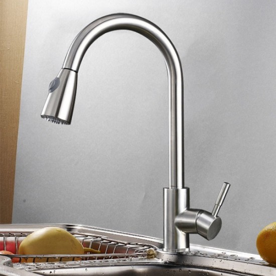 Kitchen Faucets Silver Black Single Handle Pull Out Kitchen Tap