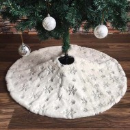 White Flannel Embroidery Snowflake Christmas Tree Skirt 